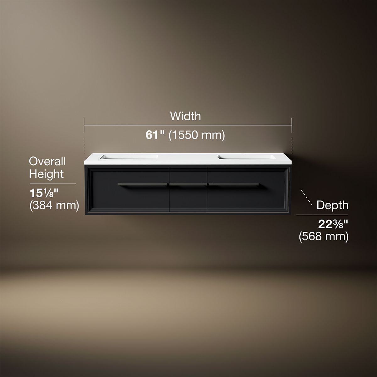3/4 view of product with dimensions