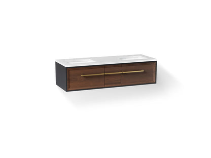 KOHLER K-CM33567-BD1 Lodern 60" wall-hung bathroom vanity cabinet with sinks and quartz top