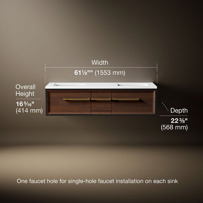 KOHLER K-CM33567-BD1 Lodern 60" wall-hung bathroom vanity cabinet with sinks and quartz top