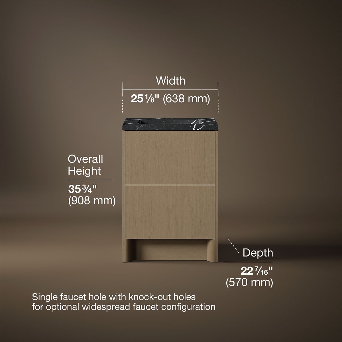 3/4 view of product with dimensions