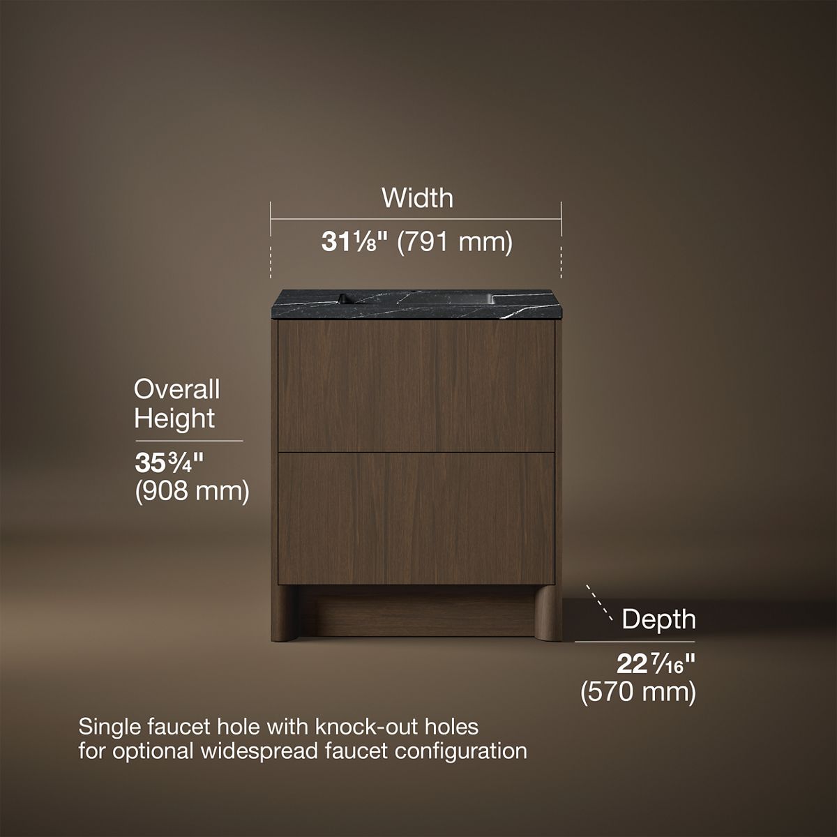 3/4 view of product with dimensions