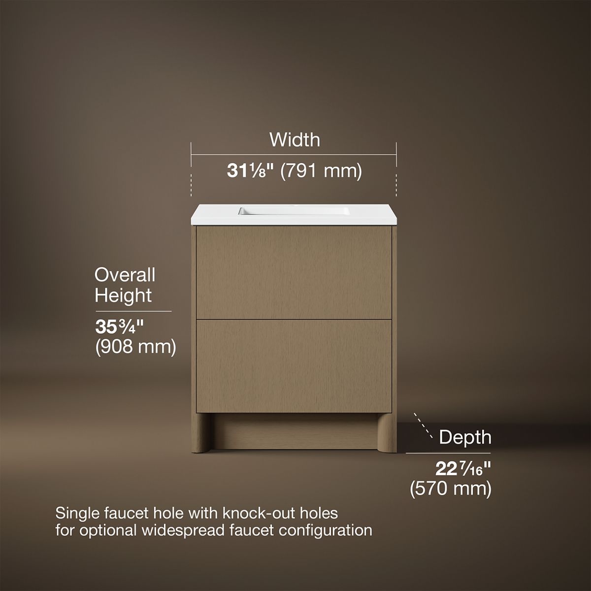 3/4 view of product with dimensions