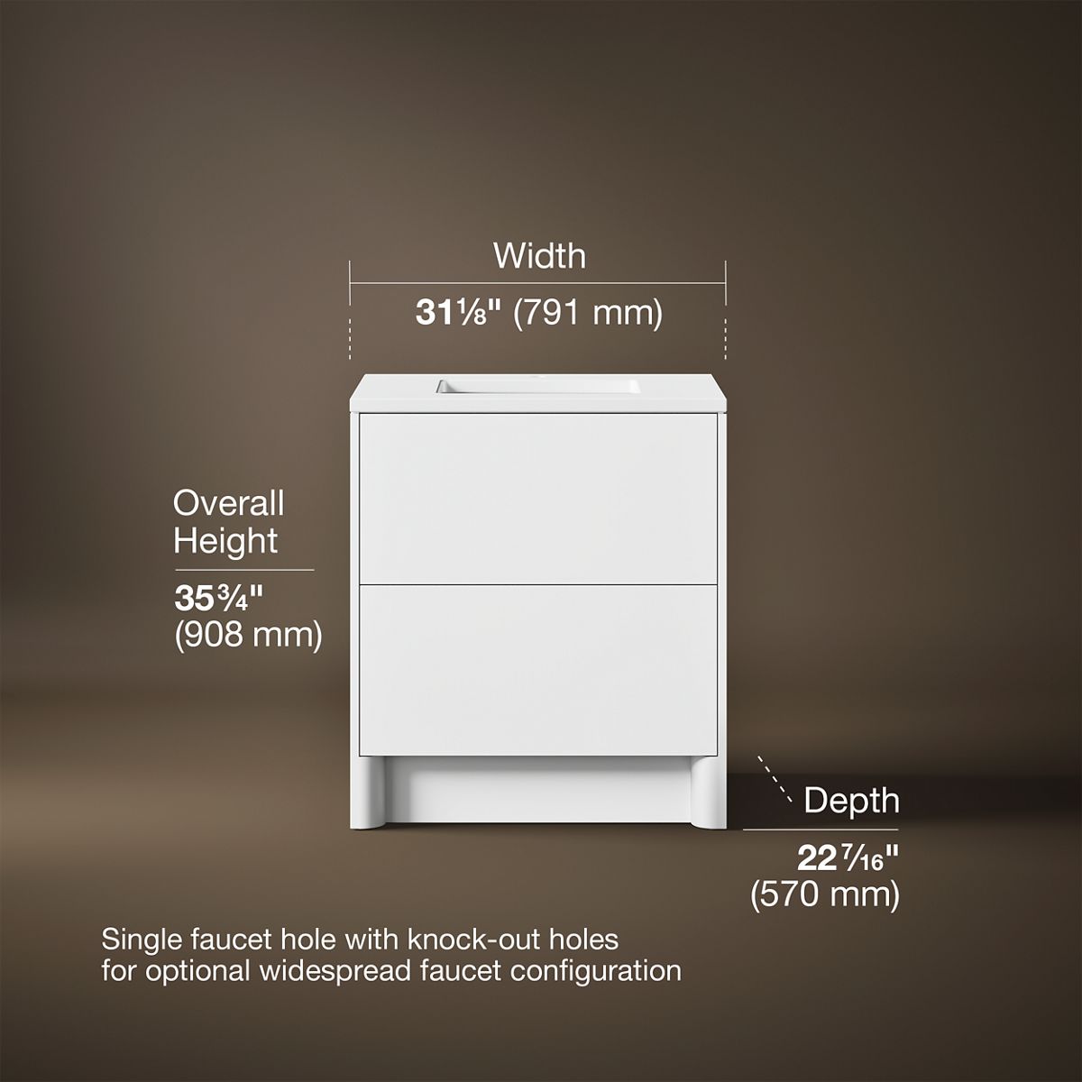 3/4 view of product with dimensions