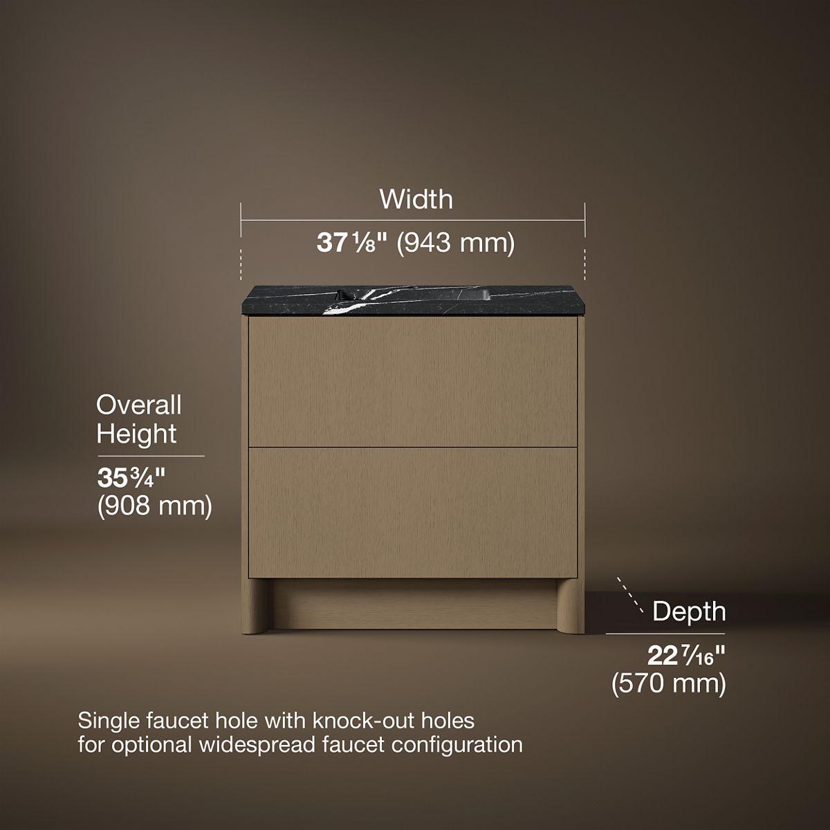 3/4 view of product with dimensions