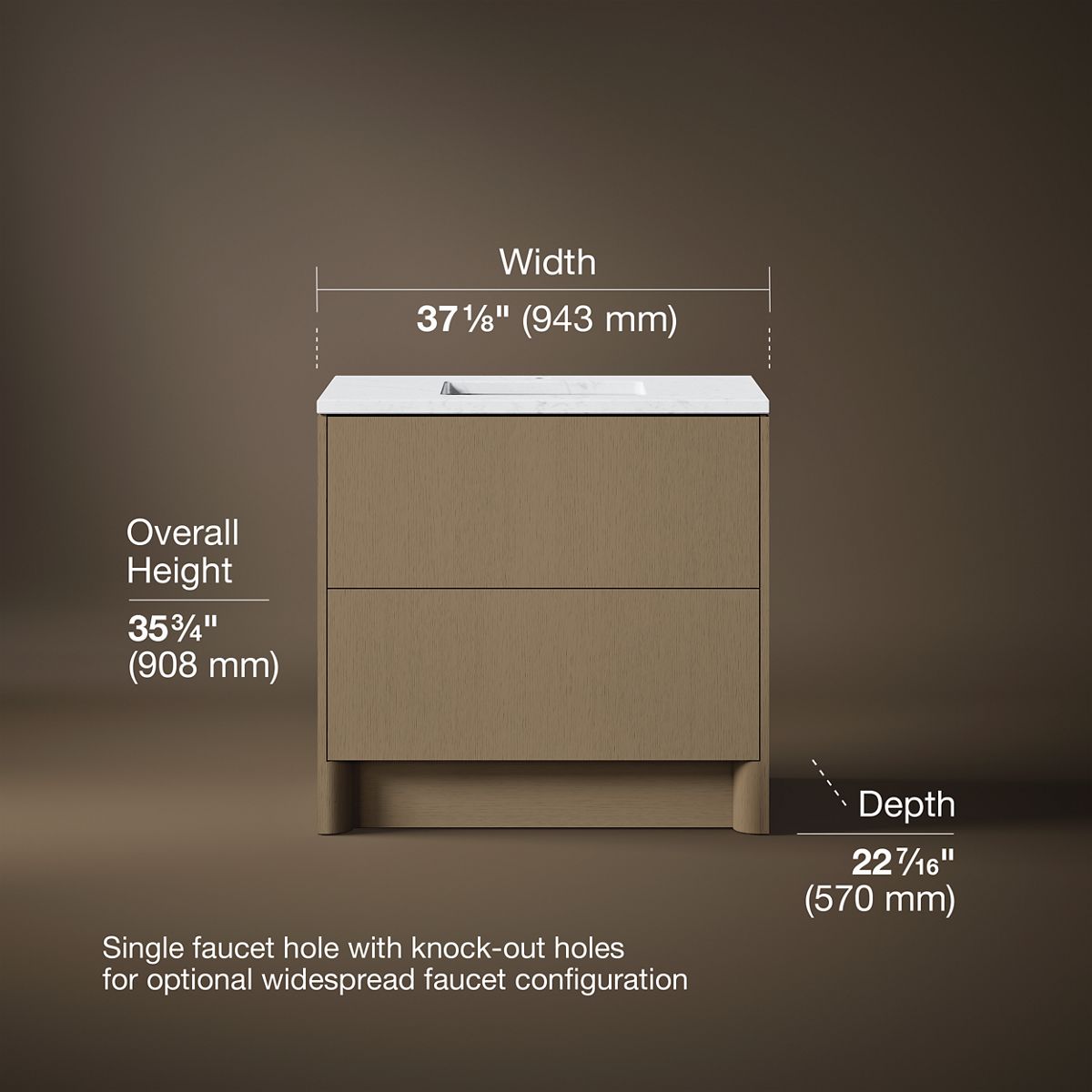 3/4 view of product with dimensions