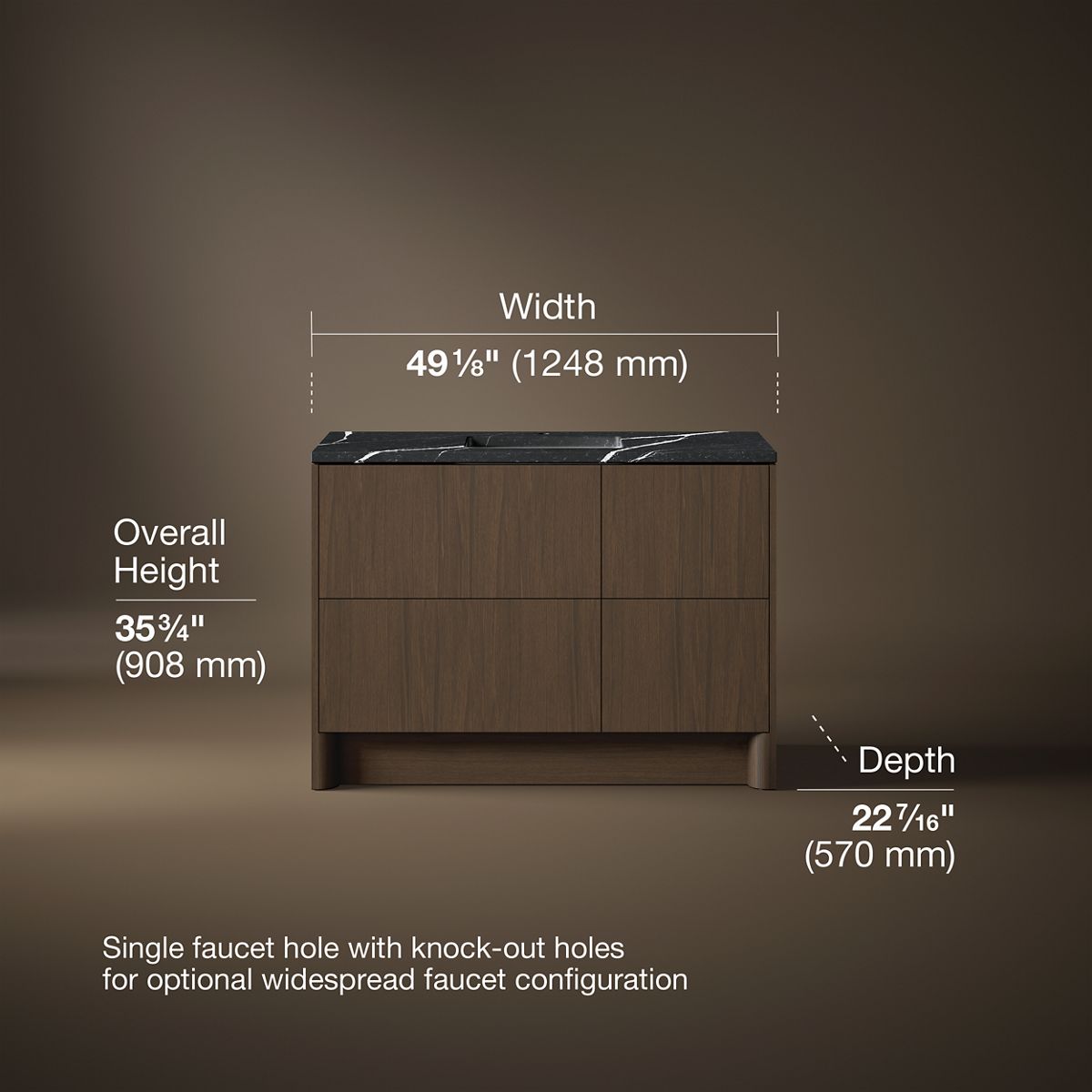 3/4 view of product with dimensions