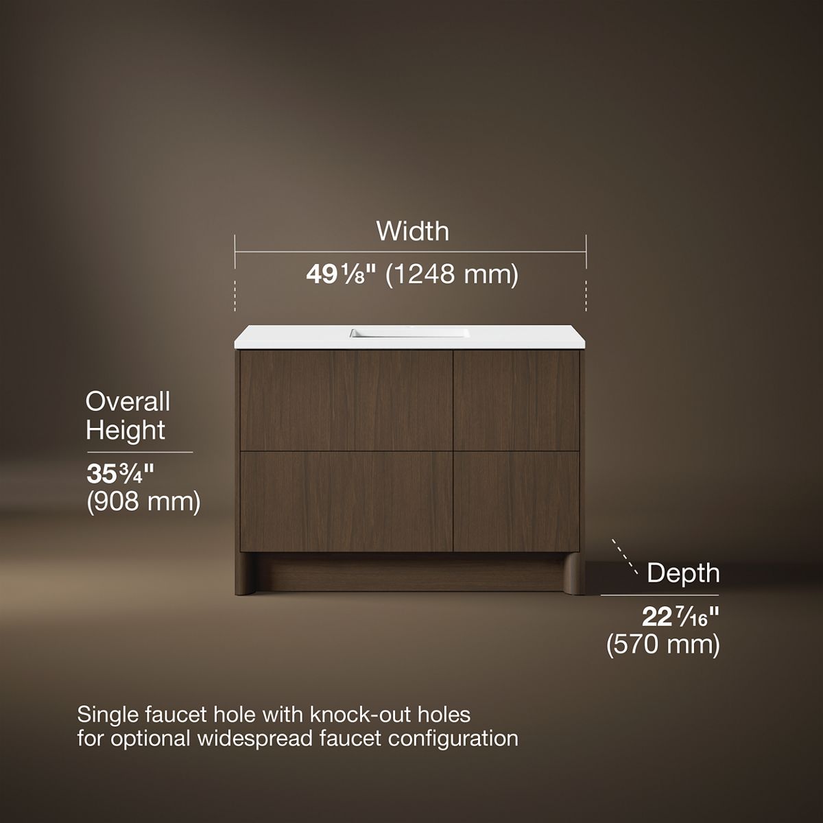 3/4 view of product with dimensions