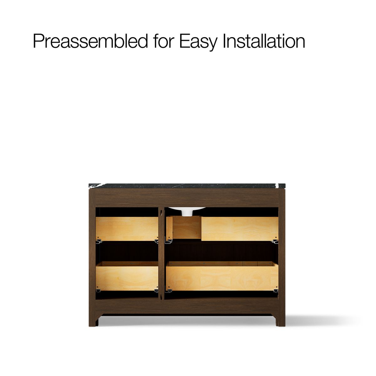 KOHLER K-CM39268-BD1 Statement 48" Bathroom Vanity Set with Sink and Quartz Top, Draper Oak - back view of product