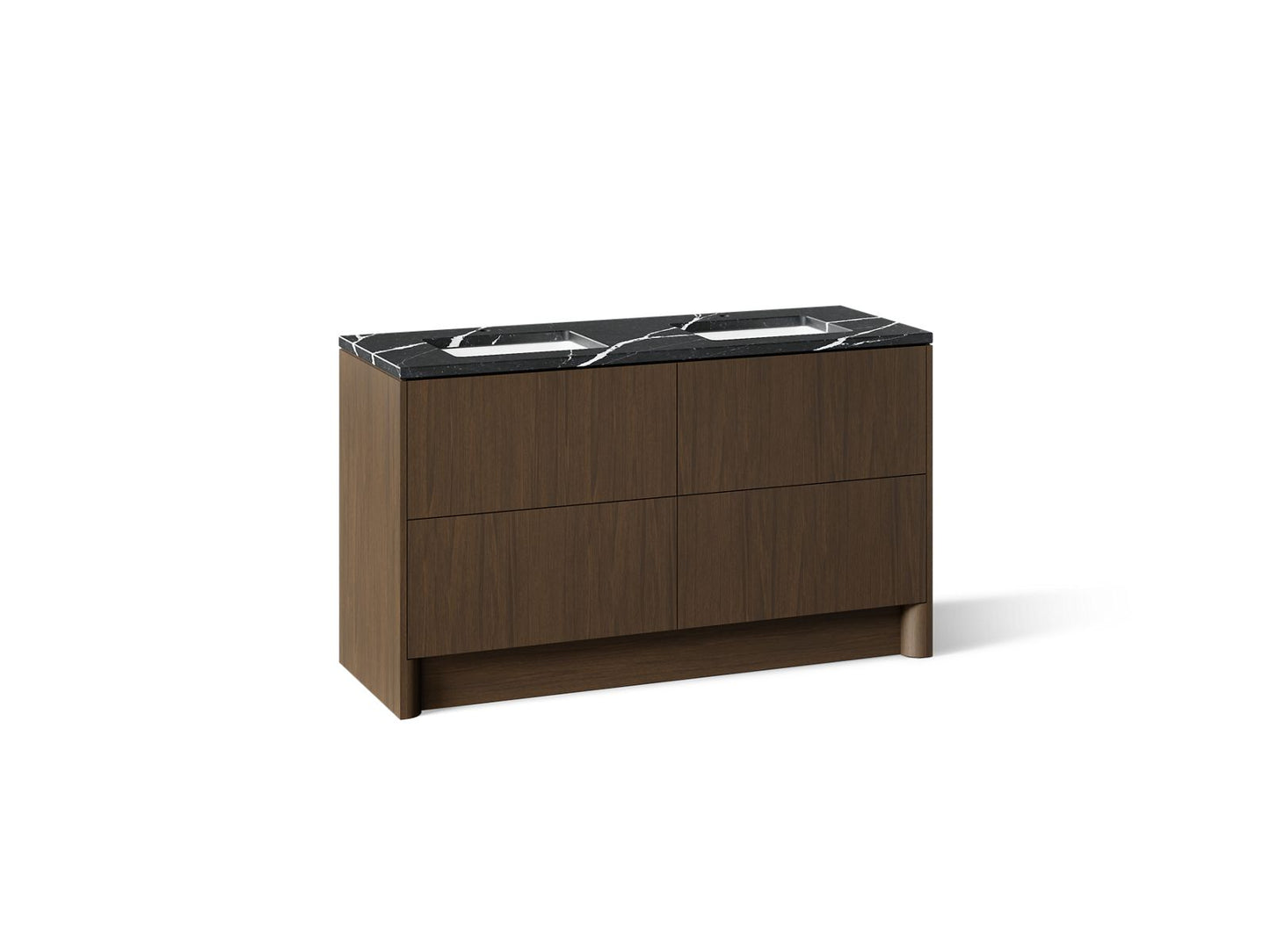 KOHLER K-CM39269-BD1 Statement 60" Bathroom Vanity Set with Sinks and Quartz Top, Draper Oak - 3/4 view of product