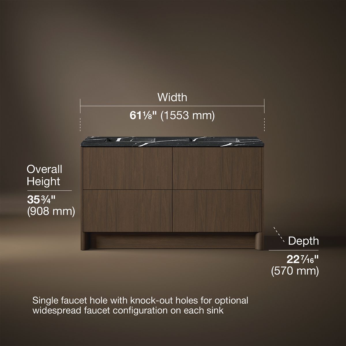 3/4 view of product with dimensions