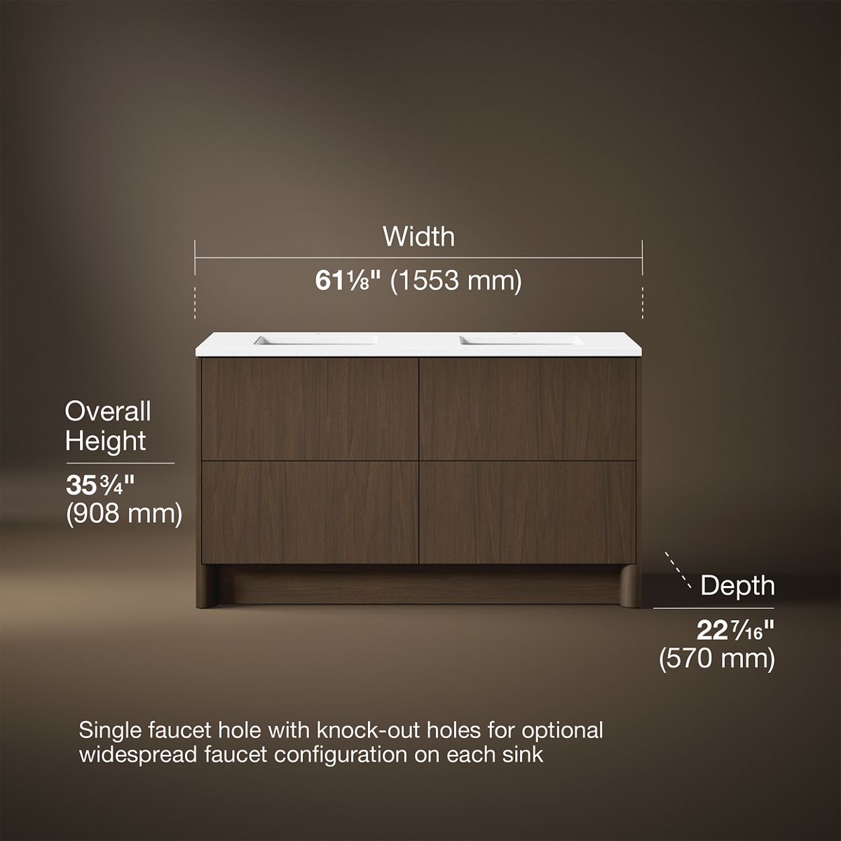 3/4 view of product with dimensions
