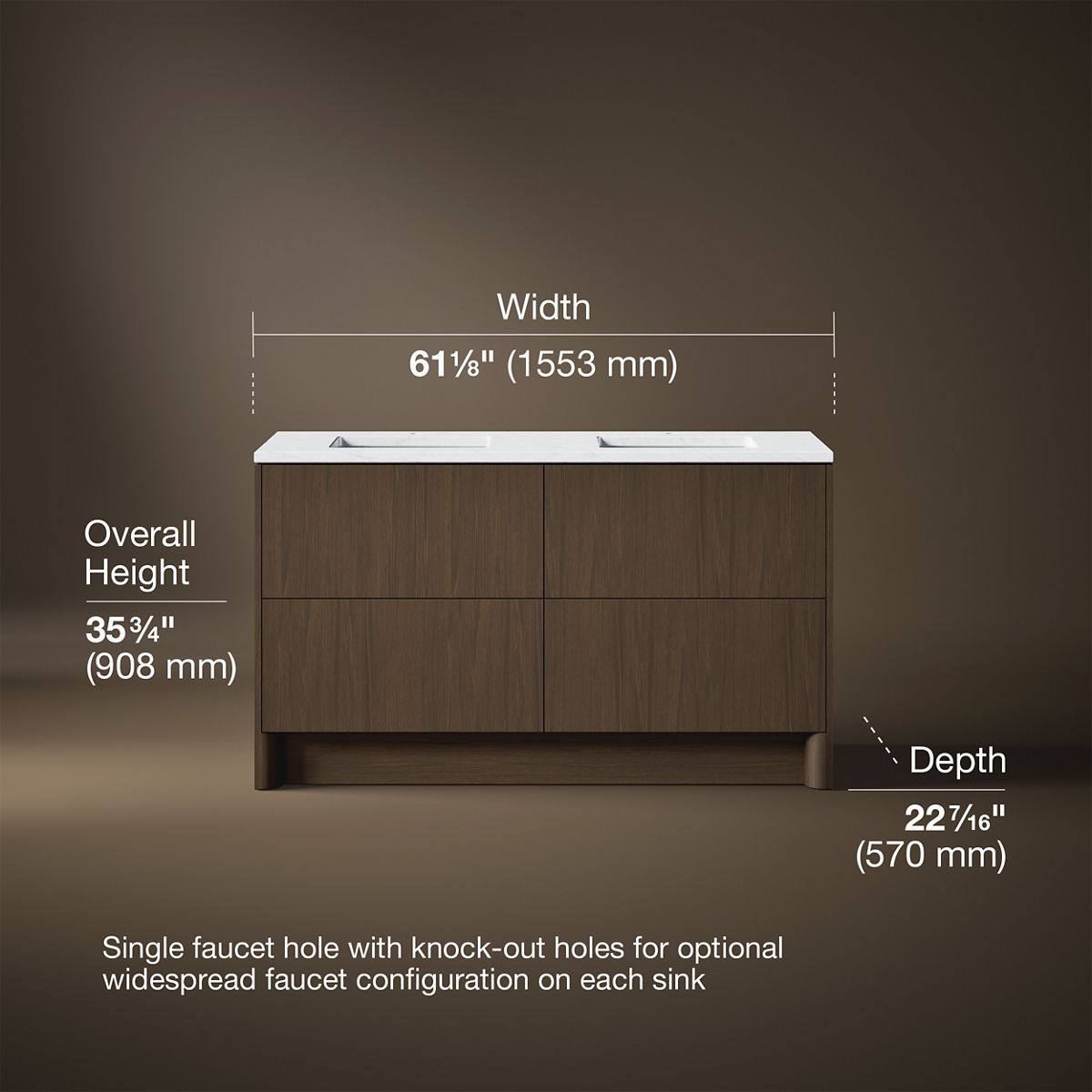 3/4 view of product with dimensions