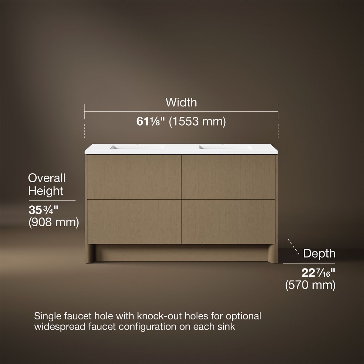 3/4 view of product with dimensions