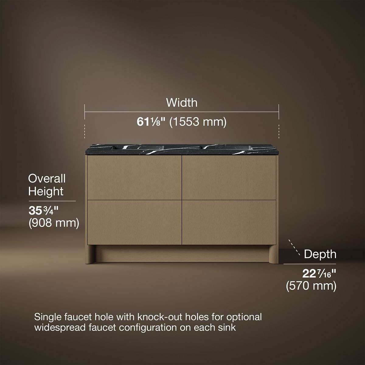 3/4 view of product with dimensions
