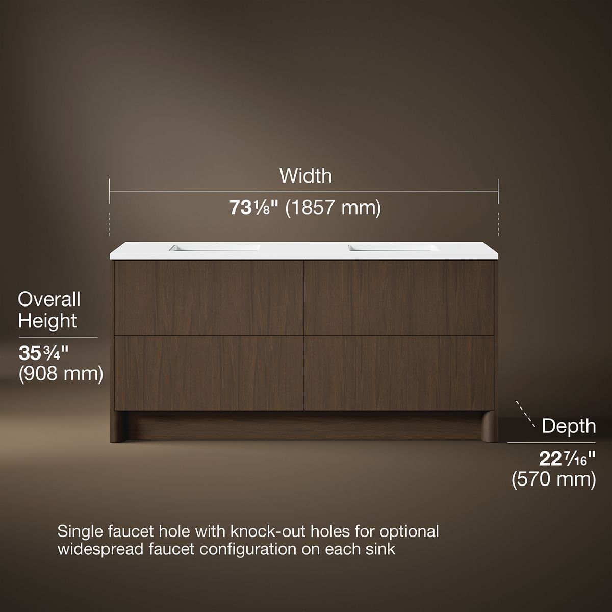 3/4 view of product with dimensions