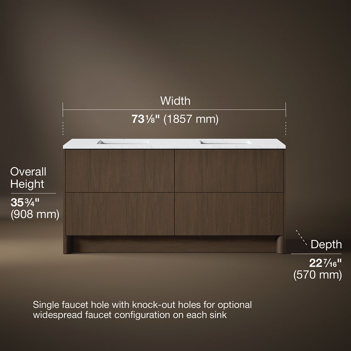 3/4 view of product with dimensions