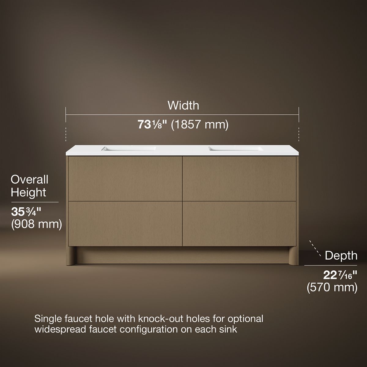 3/4 view of product with dimensions