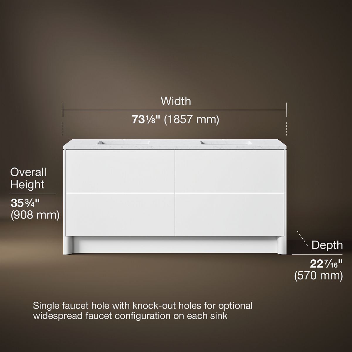 3/4 view of product with dimensions