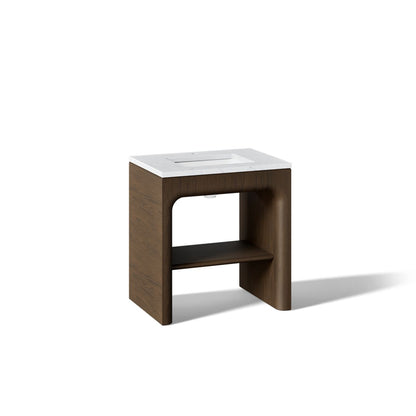 KOHLER K-CM39271-BD1 Statement 30" Console-style Bathroom Vanity Set with Sink and Quartz Top, Draper Oak - 3/4 view of produ
