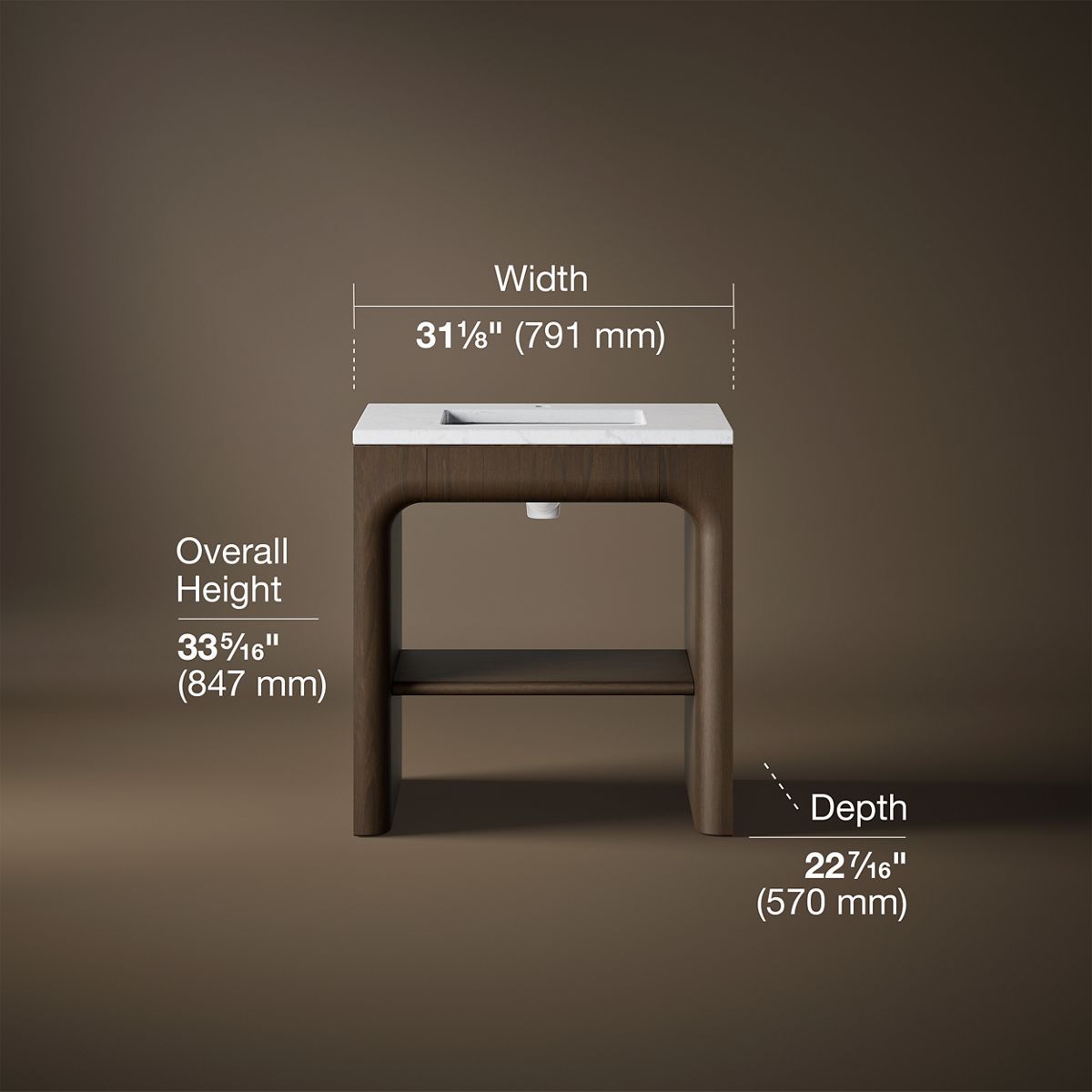3/4 view of product with dimensions