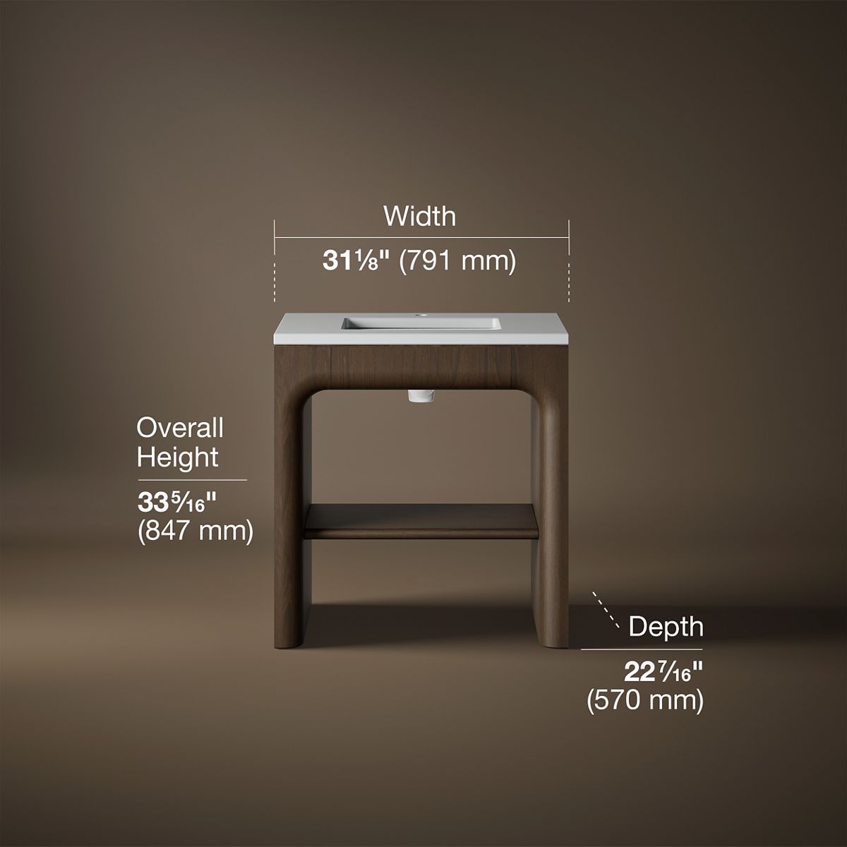 3/4 view of product with dimensions