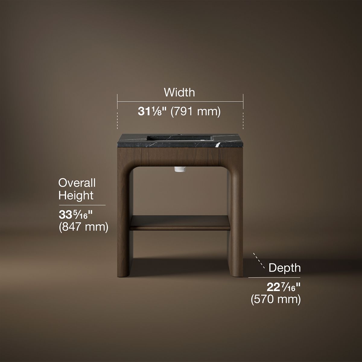 3/4 view of product with dimensions