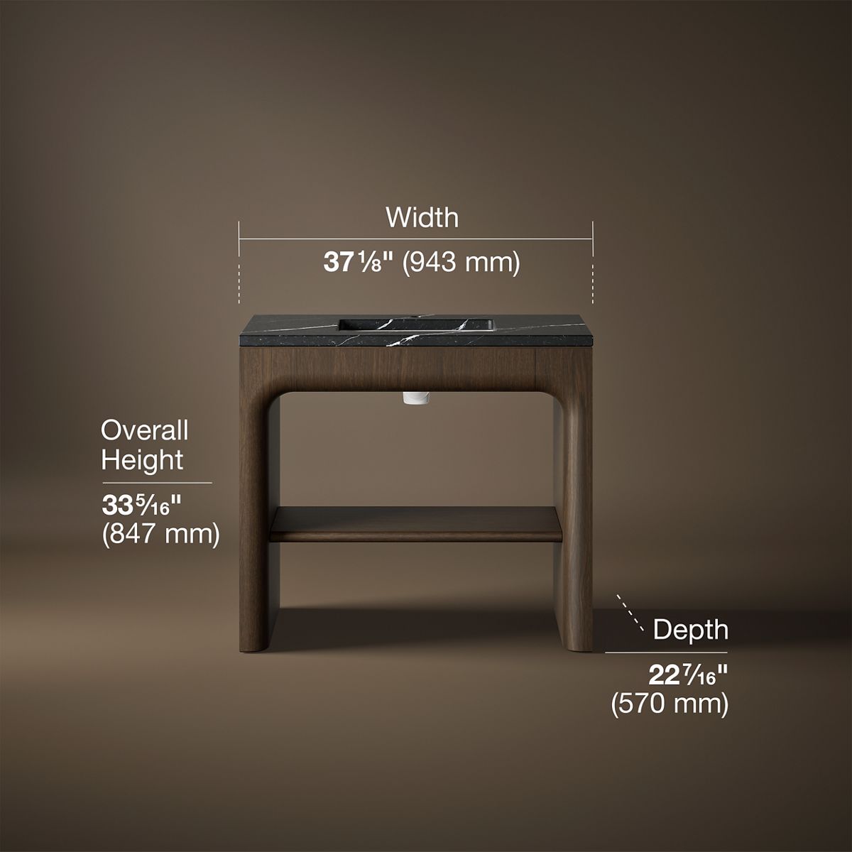 3/4 view of product with dimensions