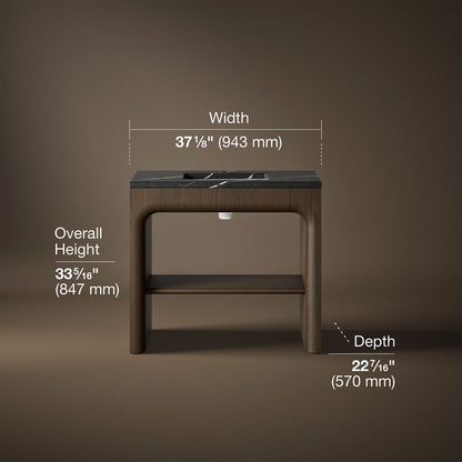 3/4 view of product with dimensions