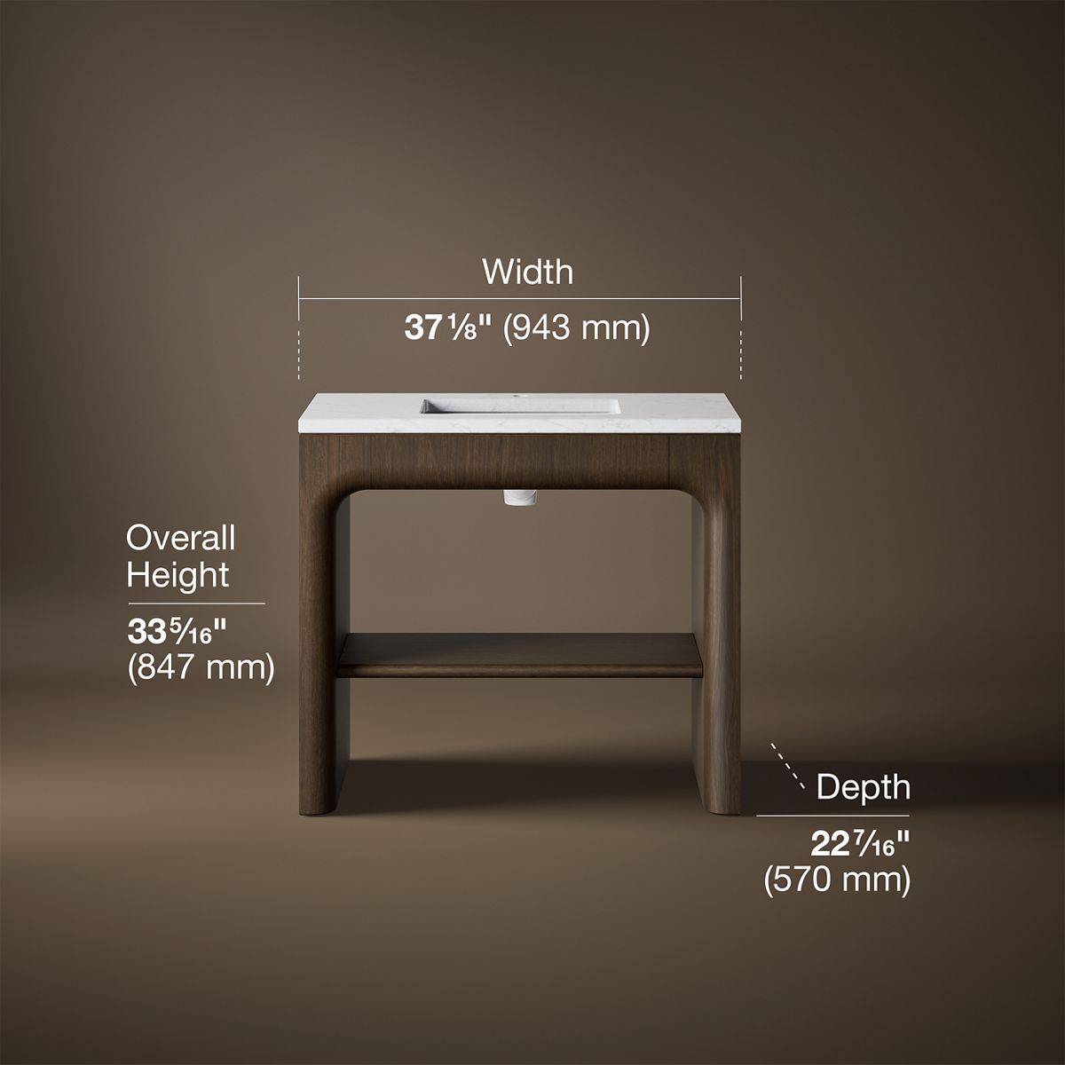 3/4 view of product with dimensions