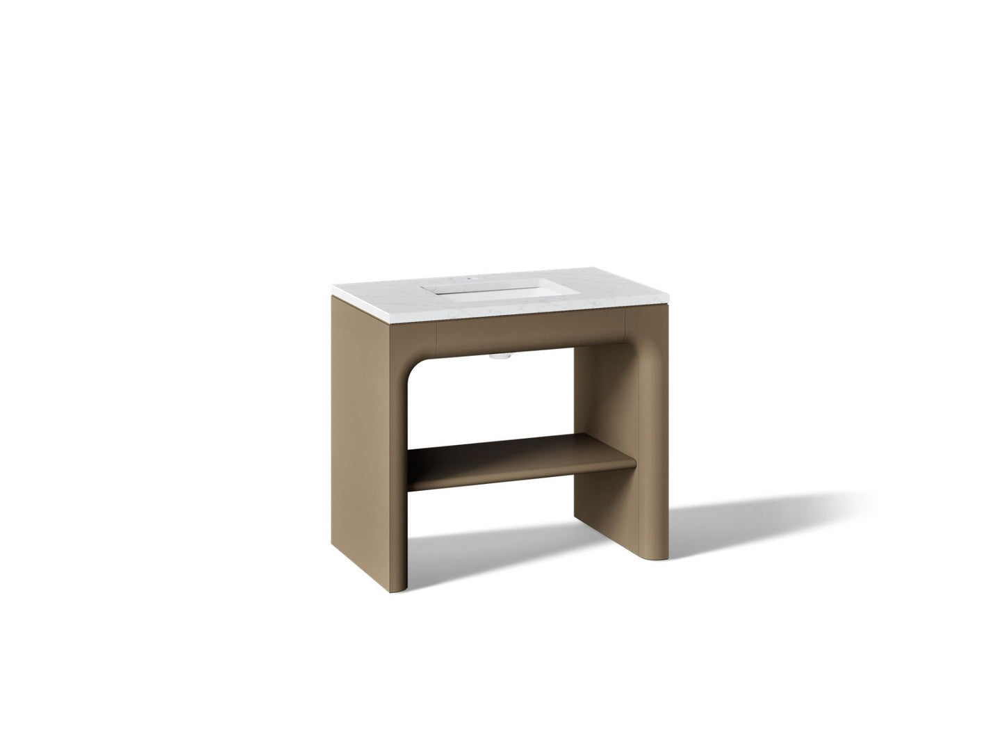 KOHLER K-CM39272-BD1 Statement 36" Console-style Bathroom Vanity Set with Sink and Quartz Top, Pale Oak - 3/4 view of product