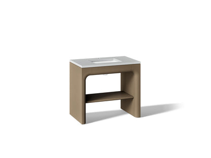 KOHLER K-CM39272-BD1 Statement 36" Console-style Bathroom Vanity Set with Sink and Quartz Top, Pale Oak - 3/4 view of product