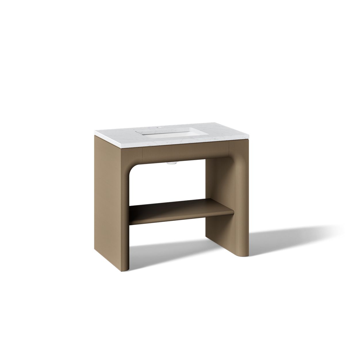 KOHLER K-CM39272-BD1 Statement 36" Console-style Bathroom Vanity Set with Sink and Quartz Top, Pale Oak - 3/4 view of product