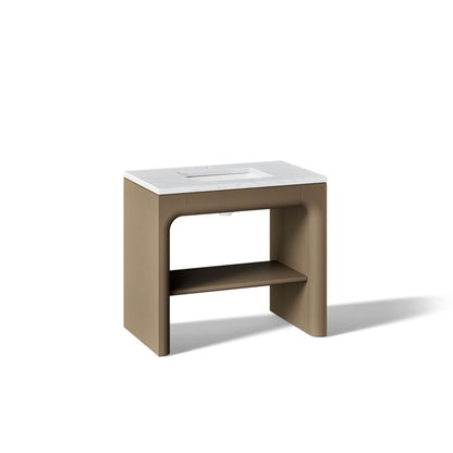KOHLER K-CM39272-BD1 Statement 36" Console-style Bathroom Vanity Set with Sink and Quartz Top, Pale Oak - 3/4 view of product