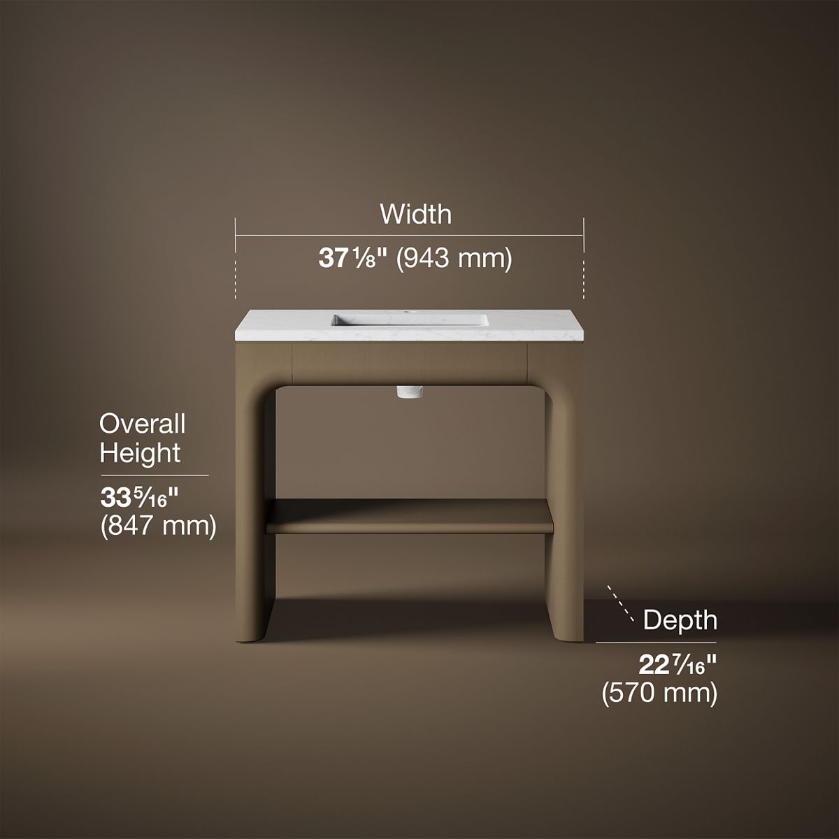3/4 view of product with dimensions