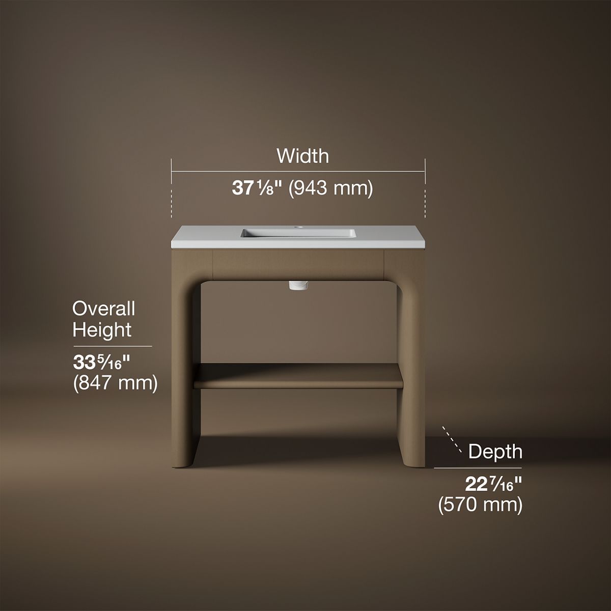 3/4 view of product with dimensions