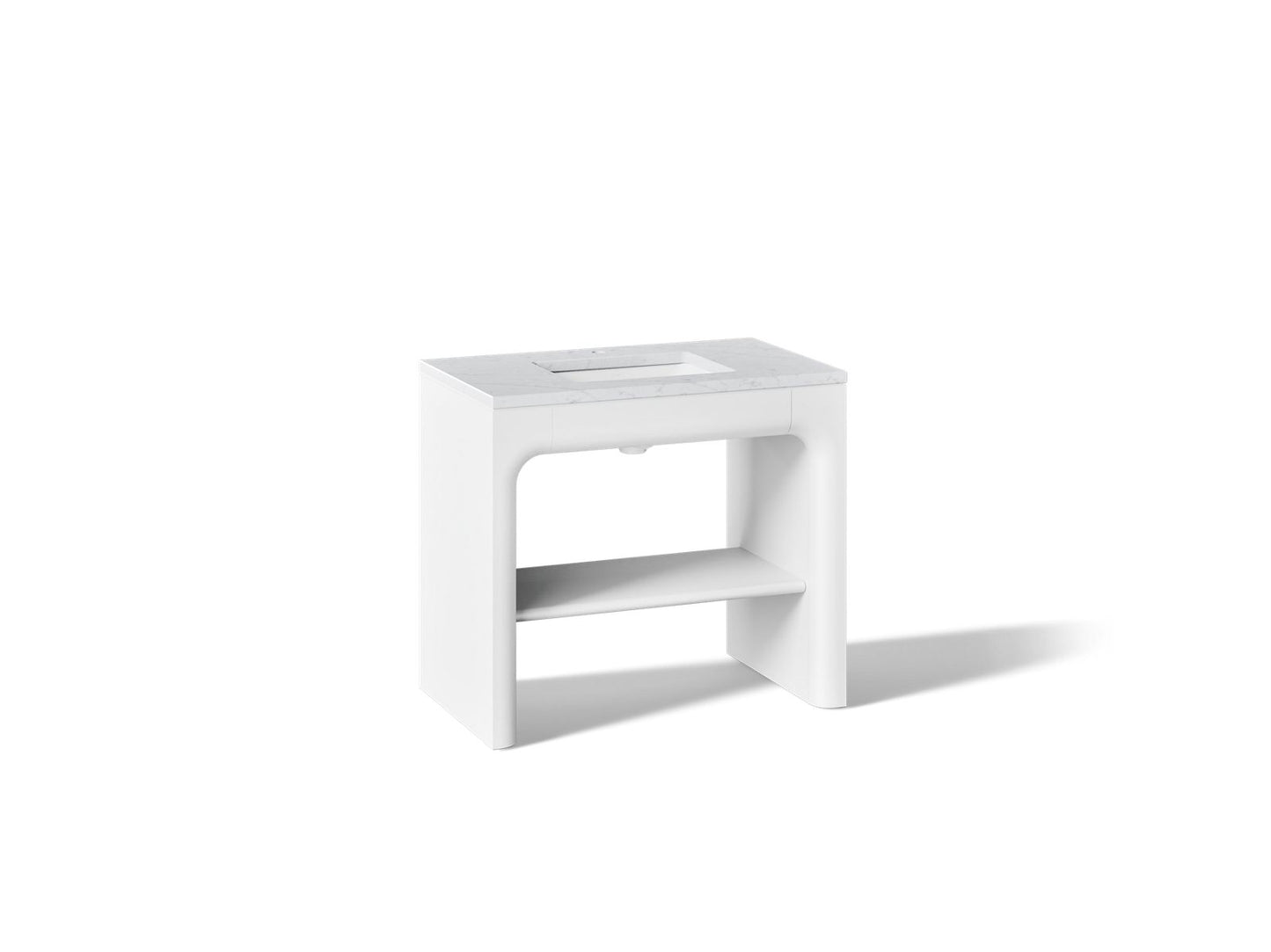 KOHLER K-CM39272-BD1 Statement 36" Console-style Bathroom Vanity Set with Sink and Quartz Top, White - 3/4 view of product