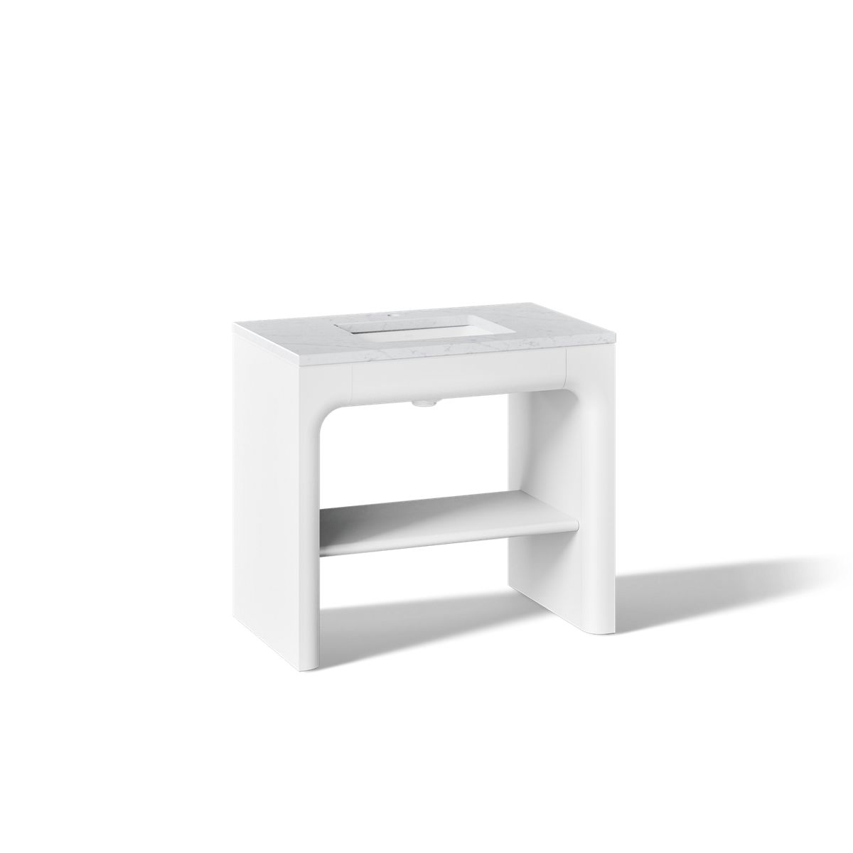 KOHLER K-CM39272-BD1 Statement 36" Console-style Bathroom Vanity Set with Sink and Quartz Top, White - 3/4 view of product