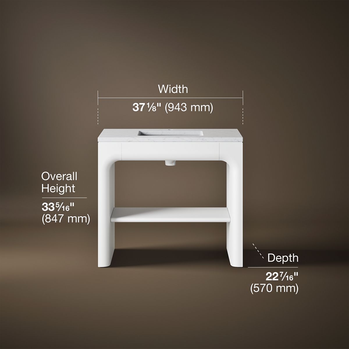 3/4 view of product with dimensions