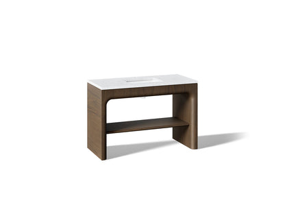 KOHLER K-CM39273-BD1 Statement 48" Console-style Bathroom Vanity Set with Sink and Quartz Top, Draper Oak - 3/4 view of produ