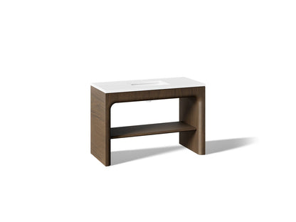 KOHLER K-CM39273-BD1 Statement 48" Console-style Bathroom Vanity Set with Sink and Quartz Top, Draper Oak - 3/4 view of produ