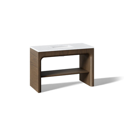 KOHLER K-CM39273-BD1 Statement 48" Console-style Bathroom Vanity Set with Sink and Quartz Top, Draper Oak - 3/4 view of produ