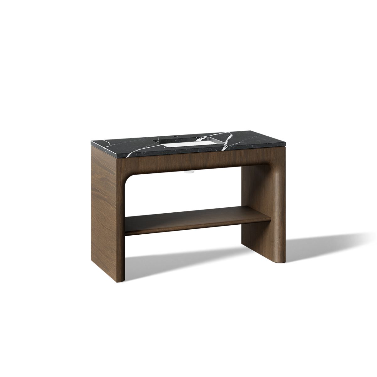 KOHLER K-CM39273-BD1 Statement 48" Console-style Bathroom Vanity Set with Sink and Quartz Top, Draper Oak - 3/4 view of produ