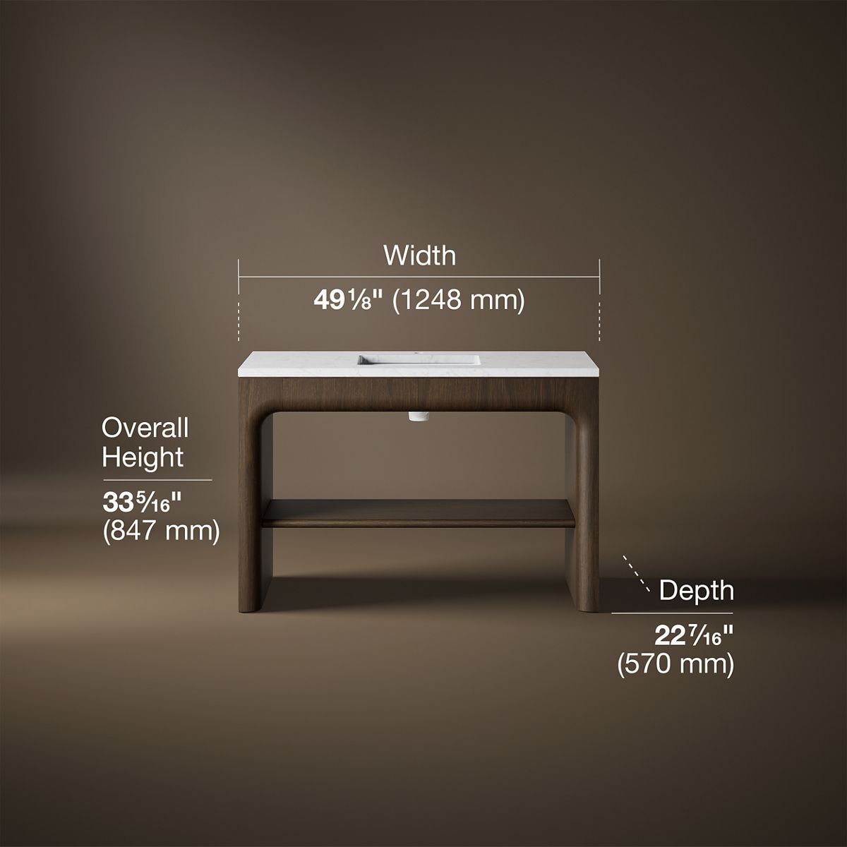 3/4 view of product with dimensions