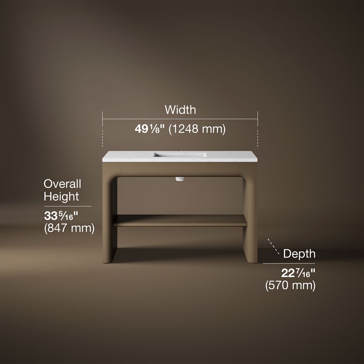 3/4 view of product with dimensions