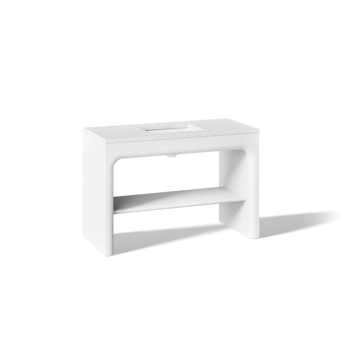 KOHLER K-CM39273-BD1 Statement 48" Console-style Bathroom Vanity Set with Sink and Quartz Top, White - 3/4 view of product