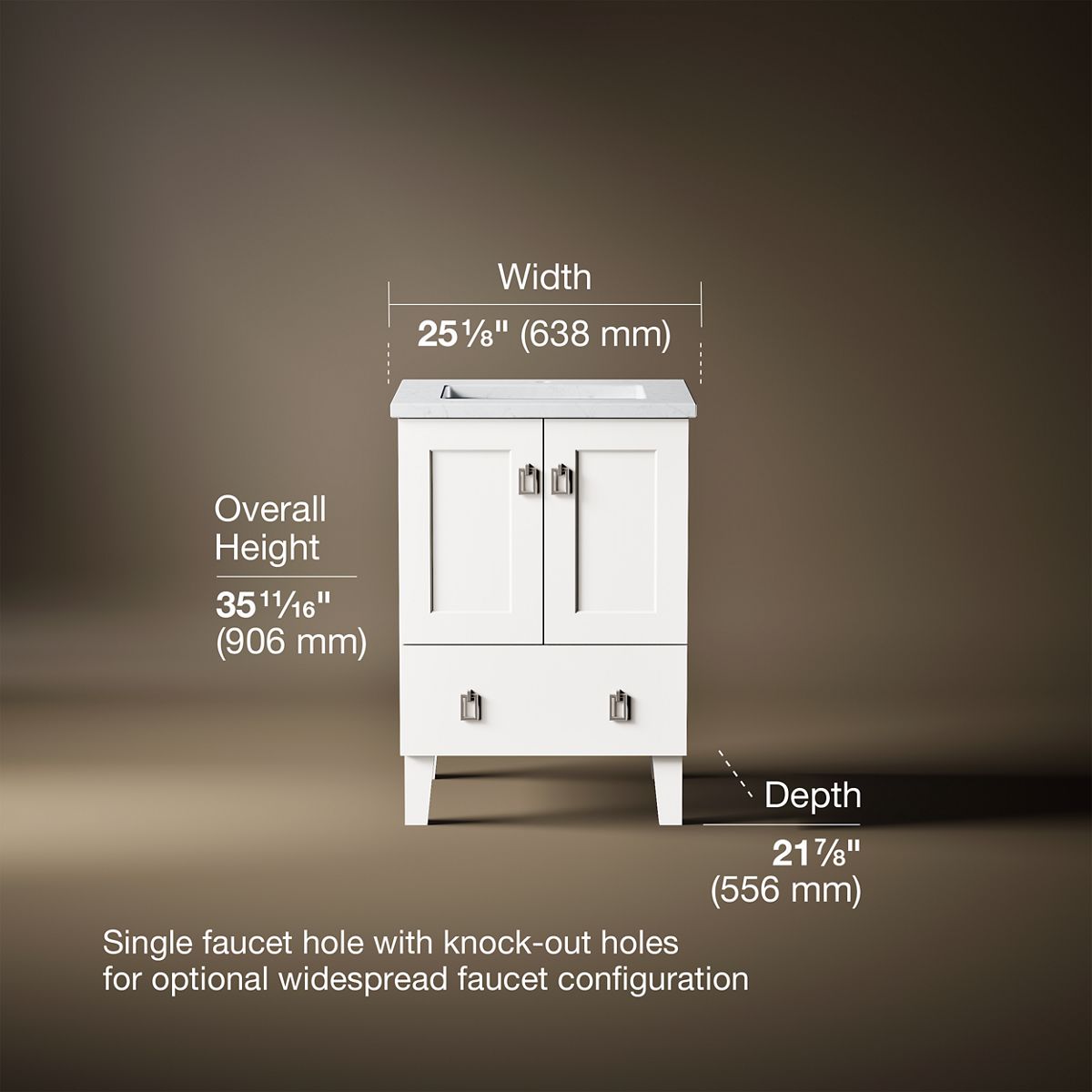 KOHLER K-CM99527-BD1 Poplin 24" bathroom vanity cabinet with sink and quartz top