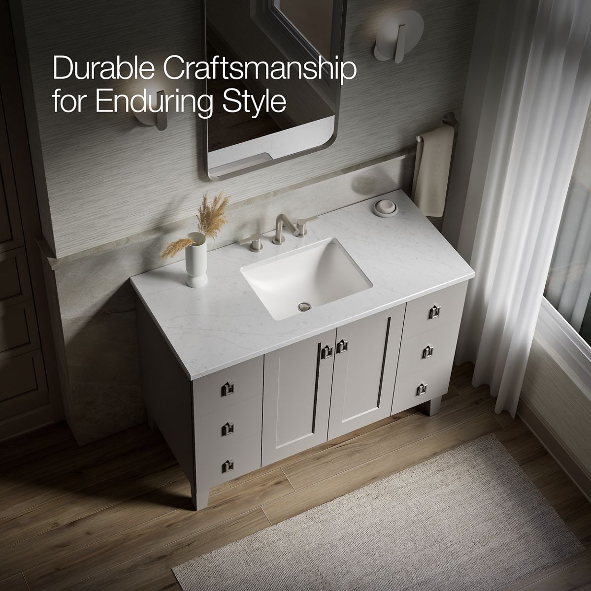 KOHLER K-CM99535-BD1 Poplin 48" bathroom vanity cabinet with sink and quartz top