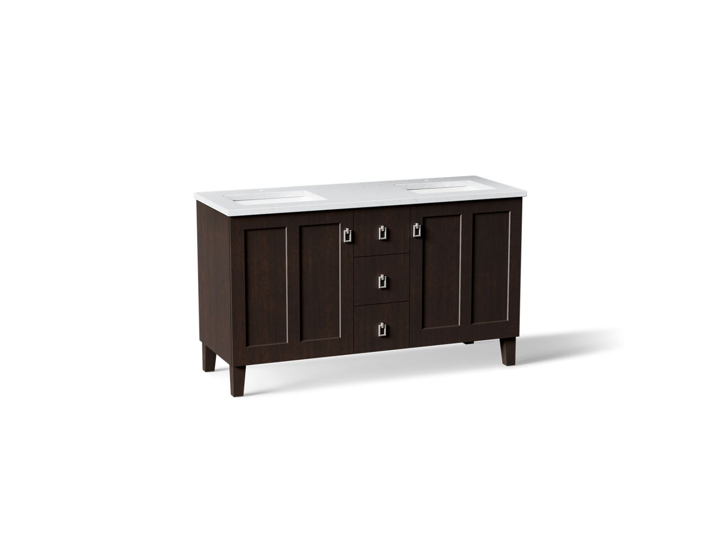 KOHLER K-CM99537-BD1 Poplin 60" bathroom vanity cabinet with sinks and quartz top