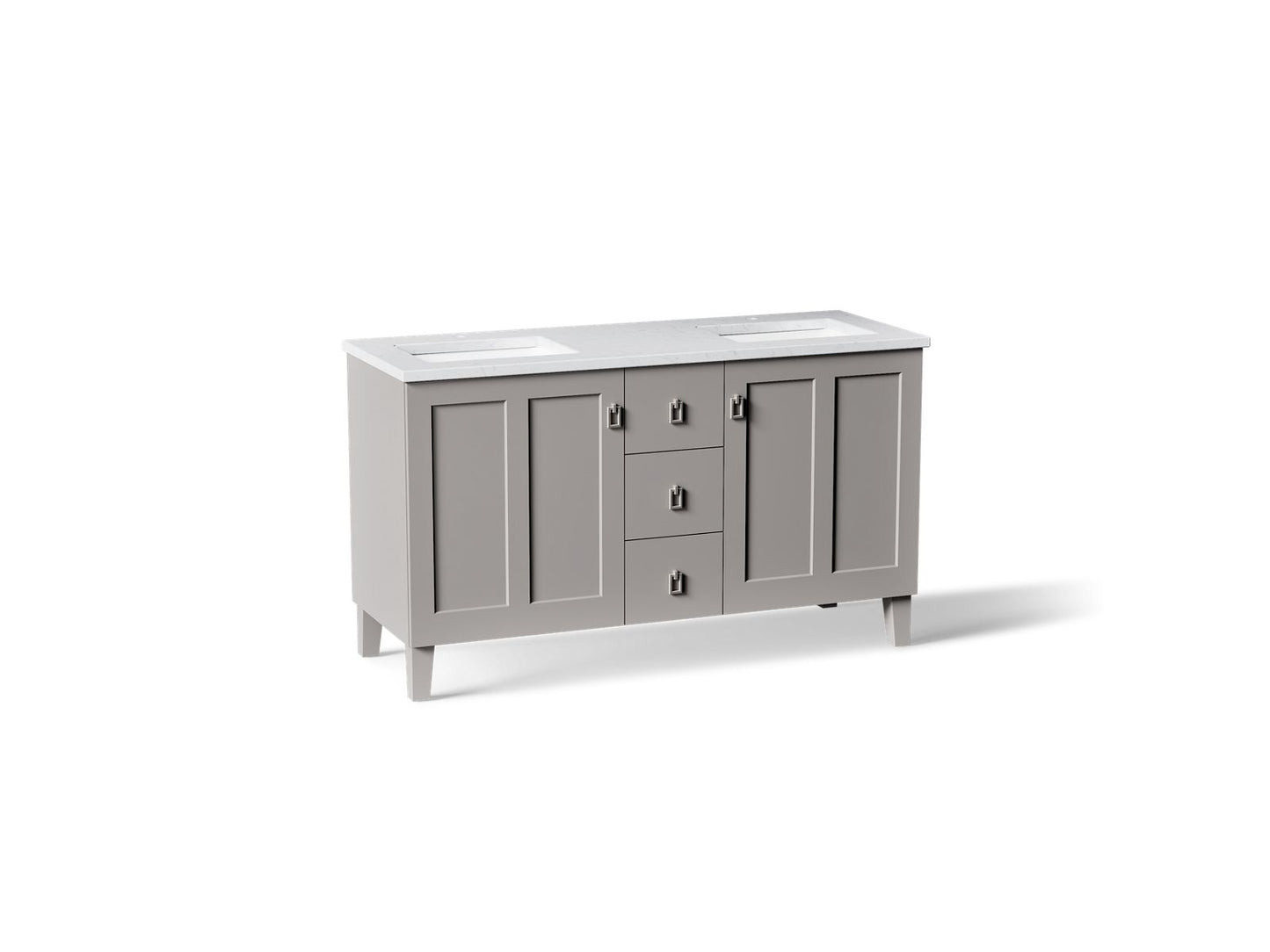 KOHLER K-CM99537-BD1 Poplin 60" bathroom vanity cabinet with sinks and quartz top