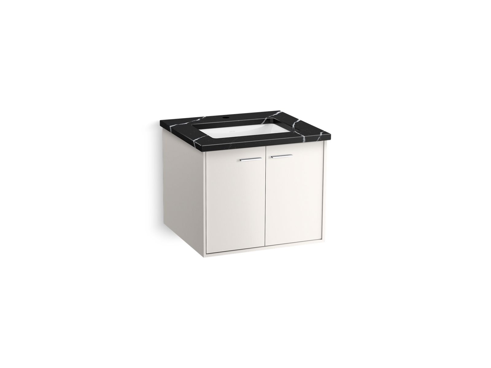 KOHLER K-CM99539-BD12 Jute 24" Wall-hung Bathroom Vanity Cabinet with Sink and Quartz Top, Linen White - 3/4 view of product